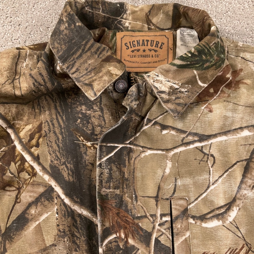 Levis Signature Jacket Men Medium Brown Camo Canvas Hunting Quilted Heavy Jacket - Picture 2 of 10